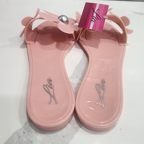 Pink Jelly Slide Sandals with Flowers by Lia. Size 5. New With Box - Picture 3 of 5